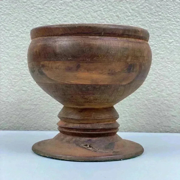 VTG Goblet Pedestal Bowl Hand Turned Wood Display Shelf Decor Eclectic Witchy - Picture 1 of 13